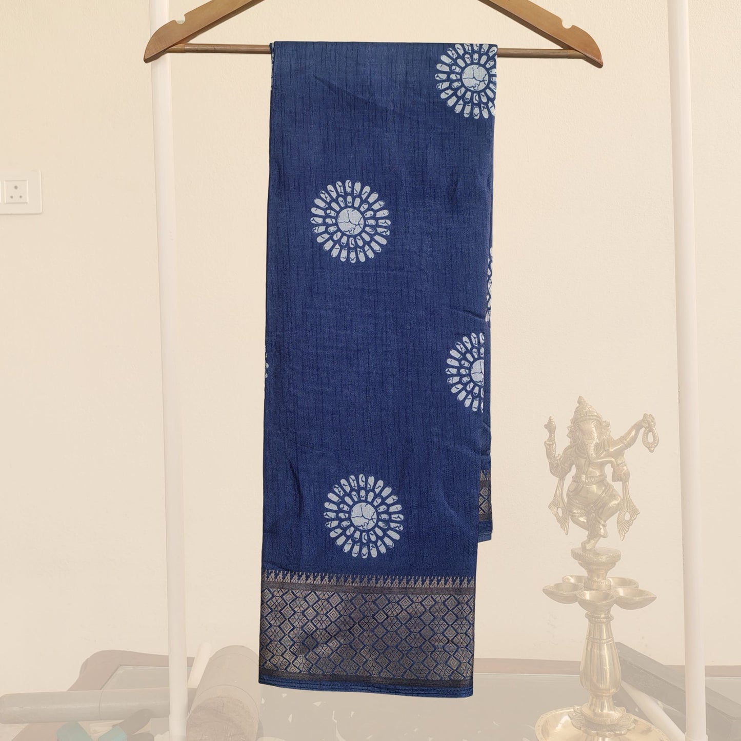 Cotton Saree with Floral Motifs & Zari Border