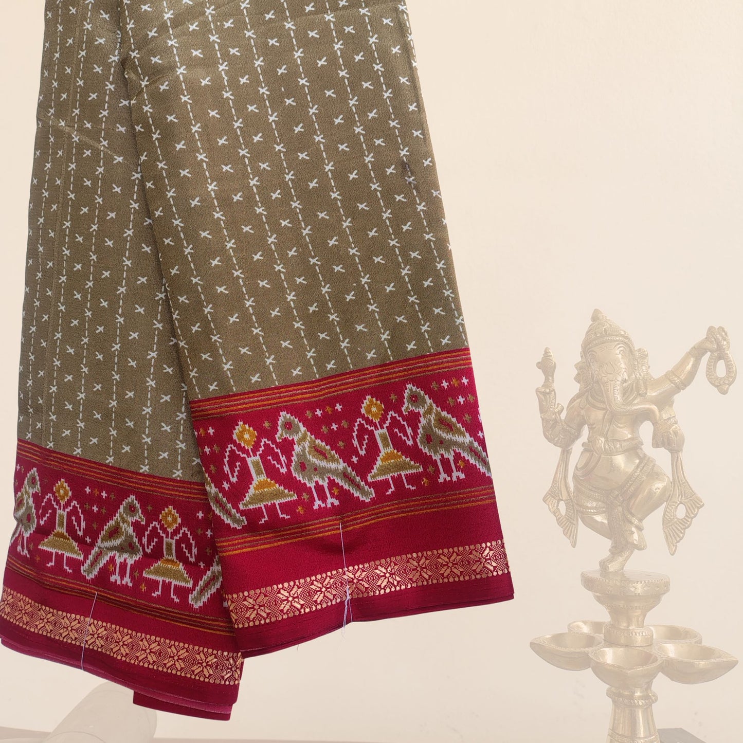 Olive Bird Charm | Malgudi Cotton Saree