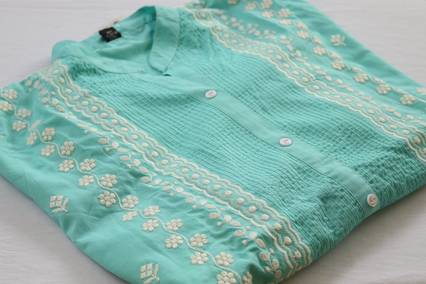 Sky Blue Button-Down Cotton Embroidered Kurta Set