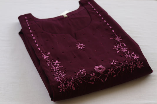 Deep Plum Cotton Blossom Embroidered Kurti
