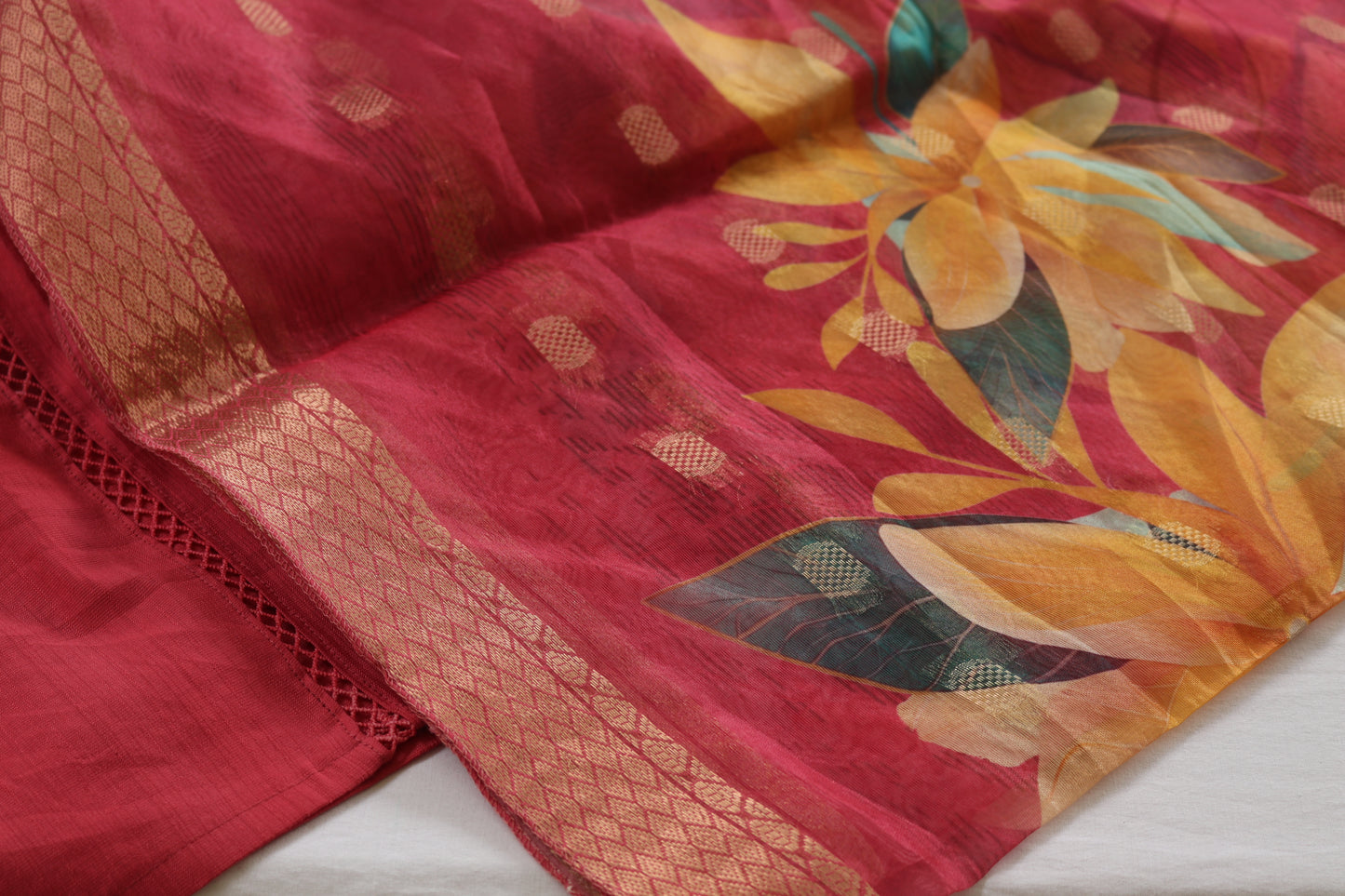 Pink Cotton Kurta with Golden Border Dupatta