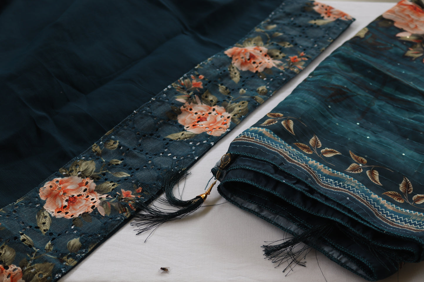 Blue with Floral Dupatta Embroidered Kurta Set