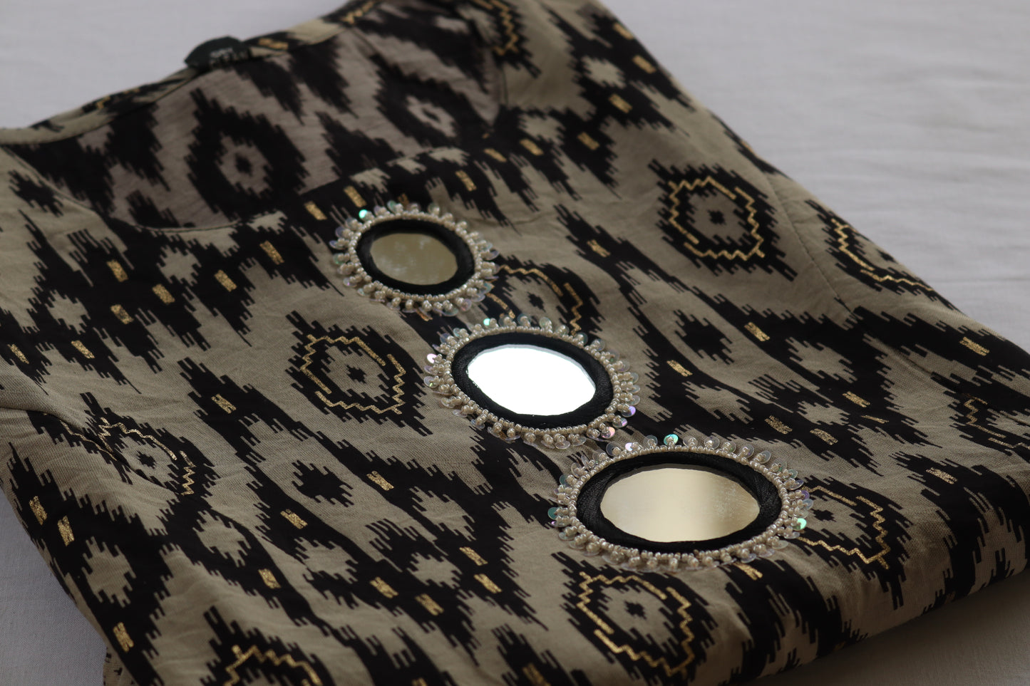 Ikat Essence Kurta Set – Black & Beige Handloom Style