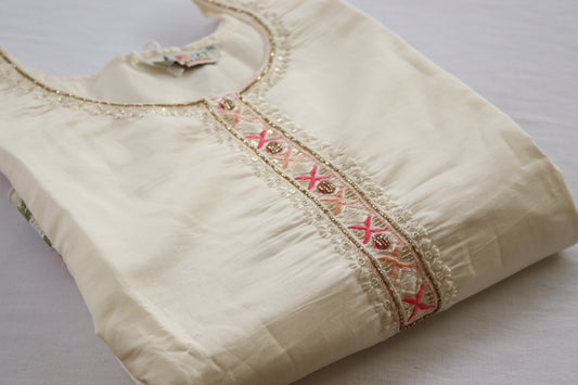 White Blossom Kurta Set - White with Floral Embroidery