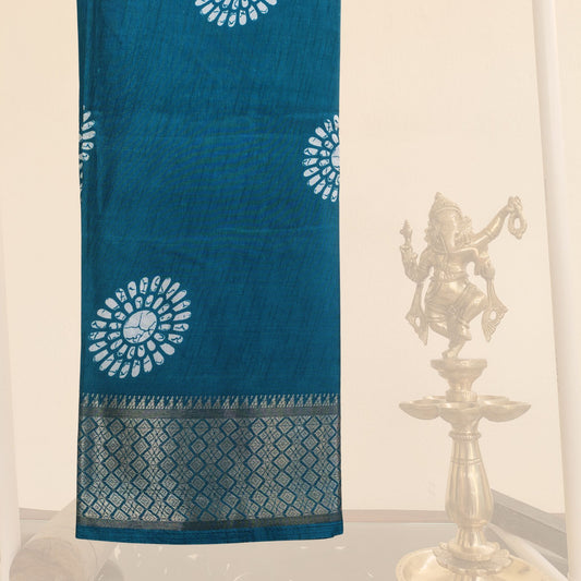 Cotton Saree with Floral Motifs & Zari Border
