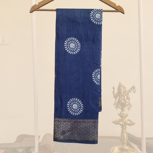 Cotton Saree with Floral Motifs & Zari Border