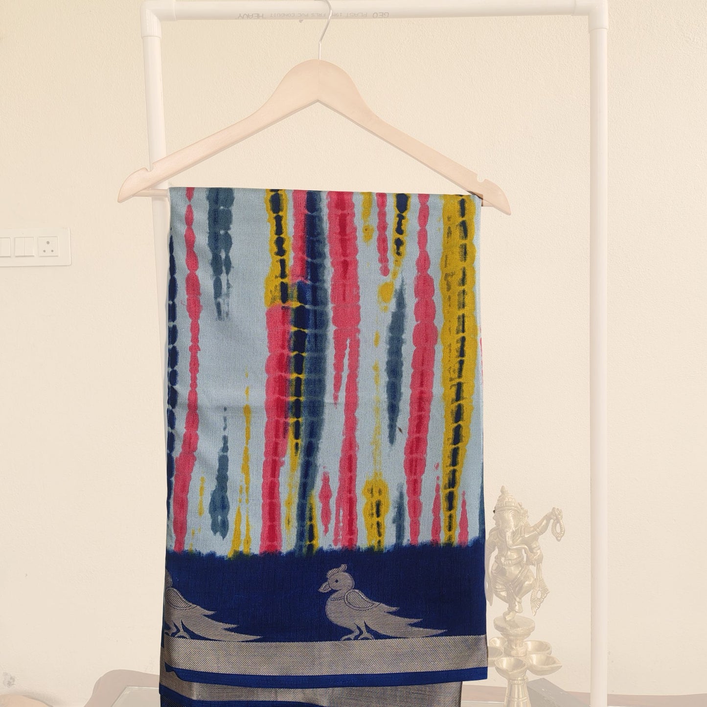Cotton Saree with Multicolor Stripes & Bird Border