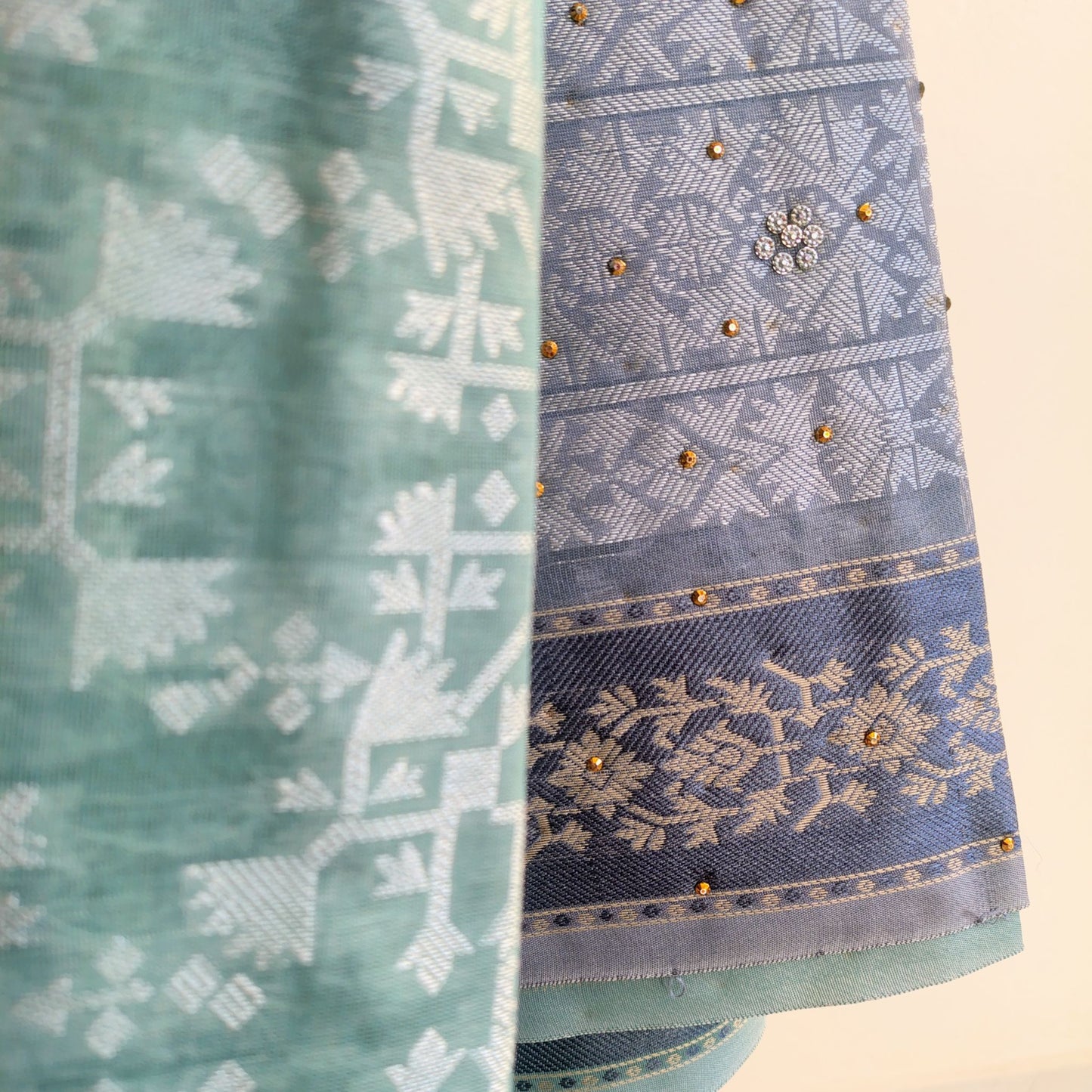 Sea Green Soft cotton Saree with Blue Border