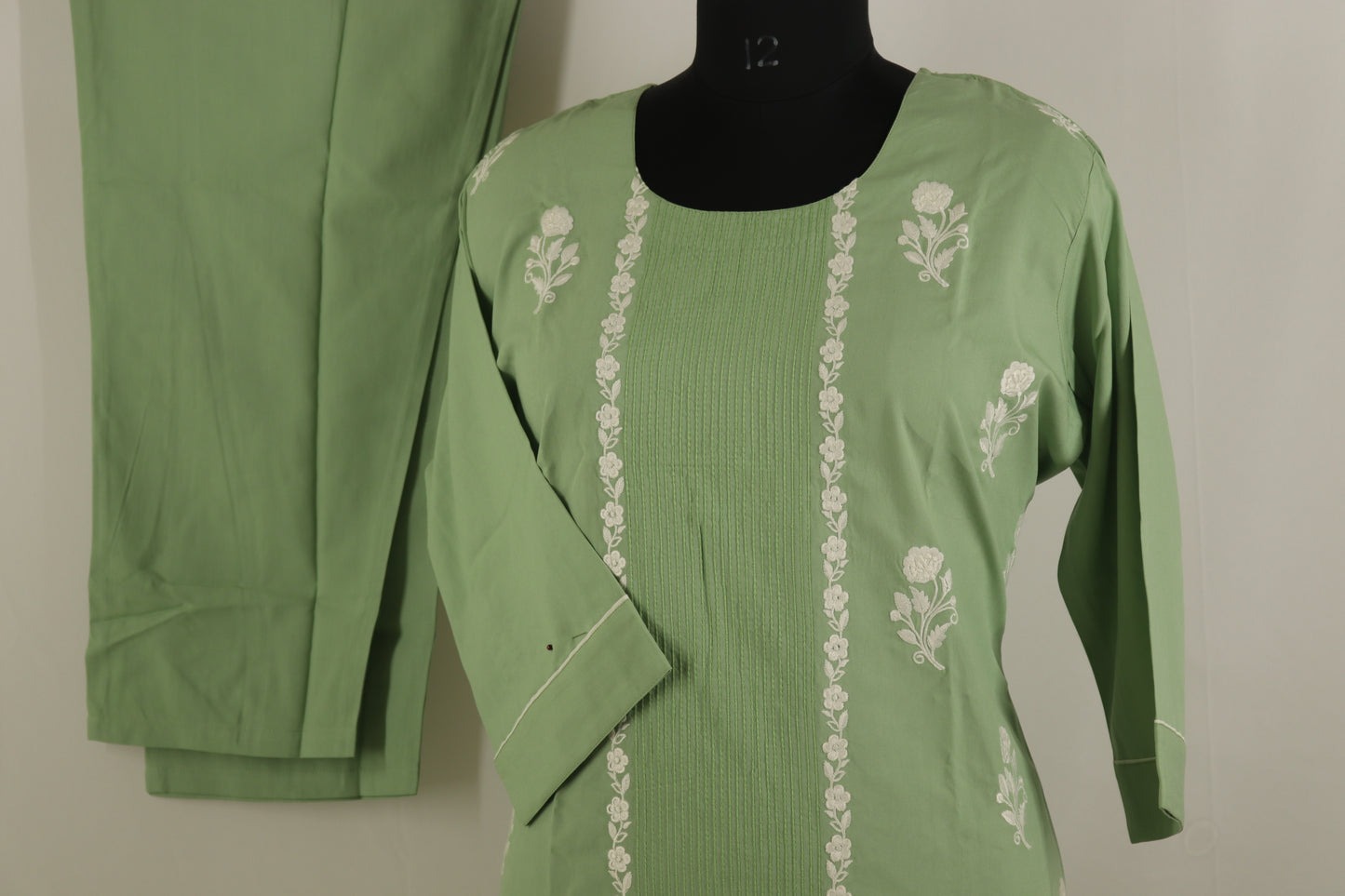 Light Green Cotton Embroidered Kurta Set