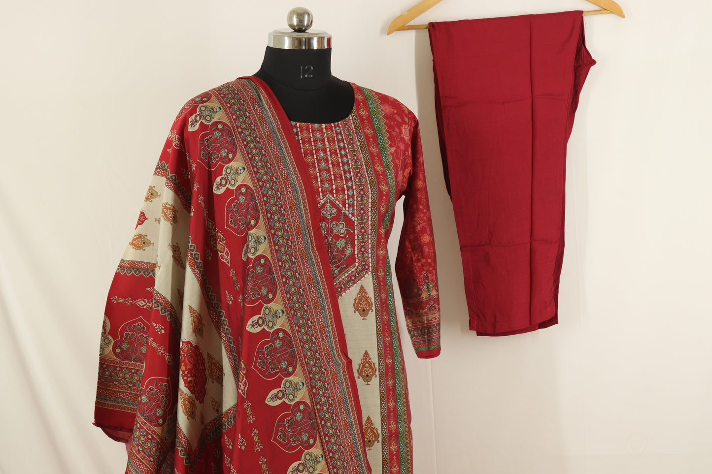Red & Beige Printed Kurta Set