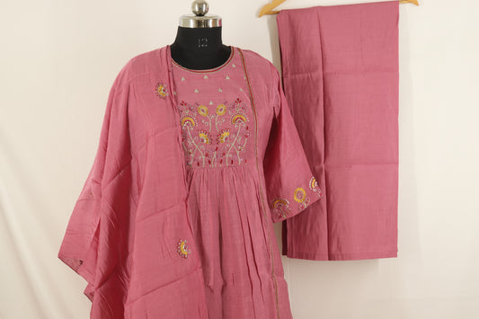 Blush Aura Embroidered Kurta Set – Soft Pink Cotton Elegance