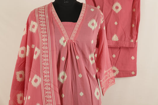 Ikat Kurta Set – Pink Printed Cotton