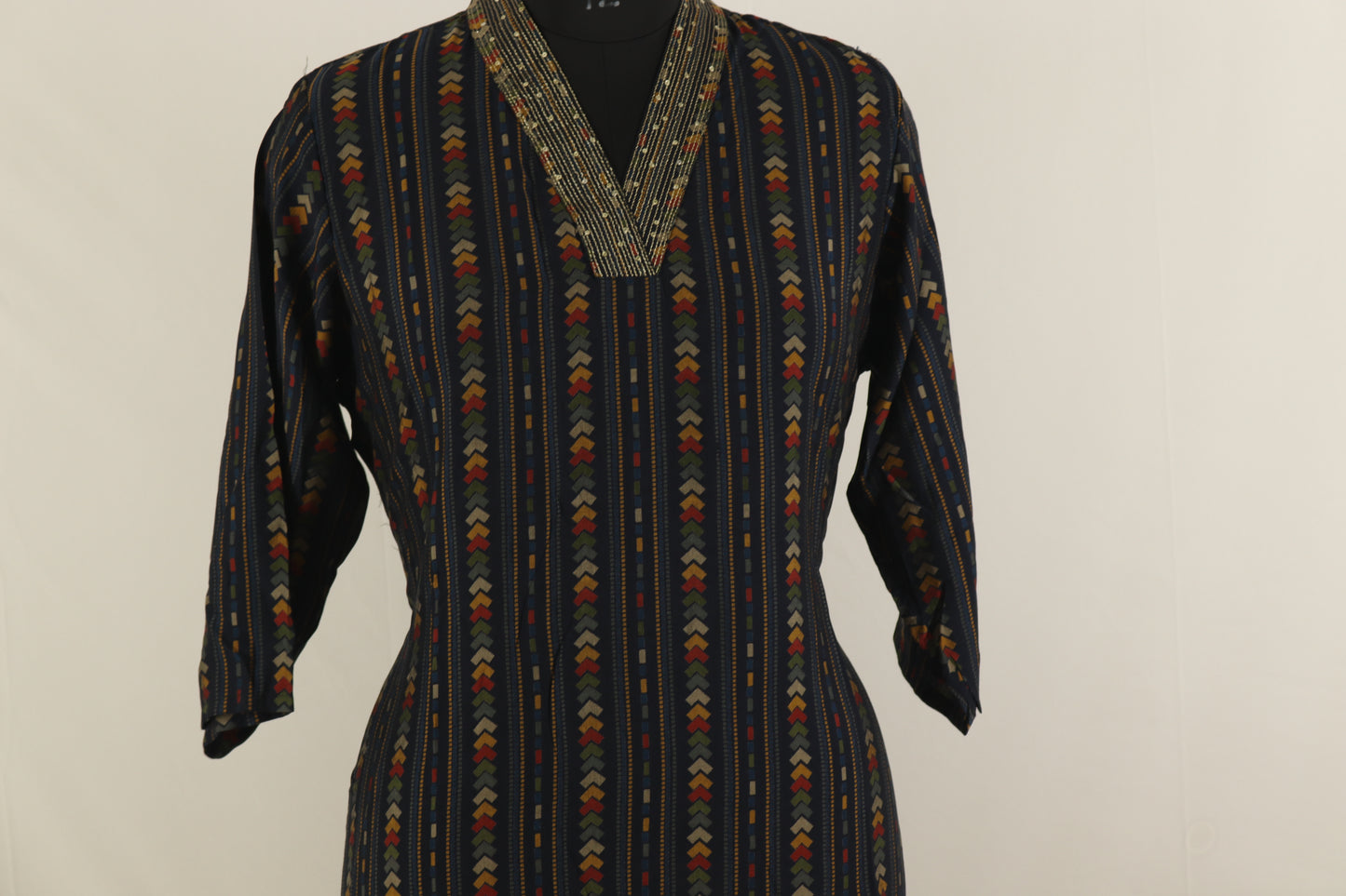 Black Cotton with Multicolor Stripes