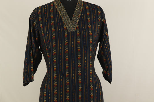 Black Cotton with Multicolor Stripes