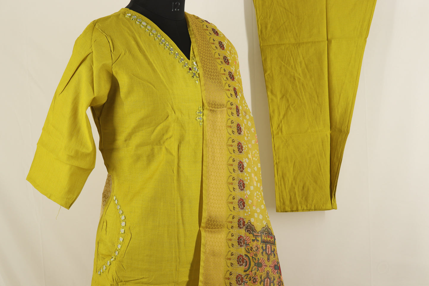 Yellow Embroidered Cotton Kurta Set