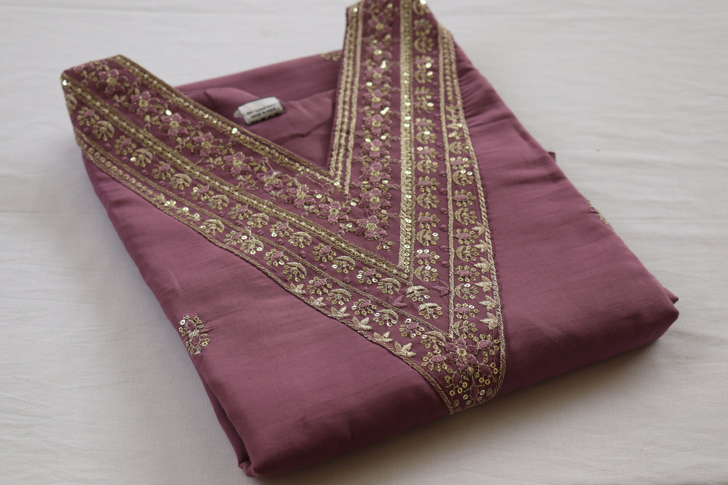 Lavender Muse Cotton Kurta Set – Embroidered Neckline with Floral Dupatta