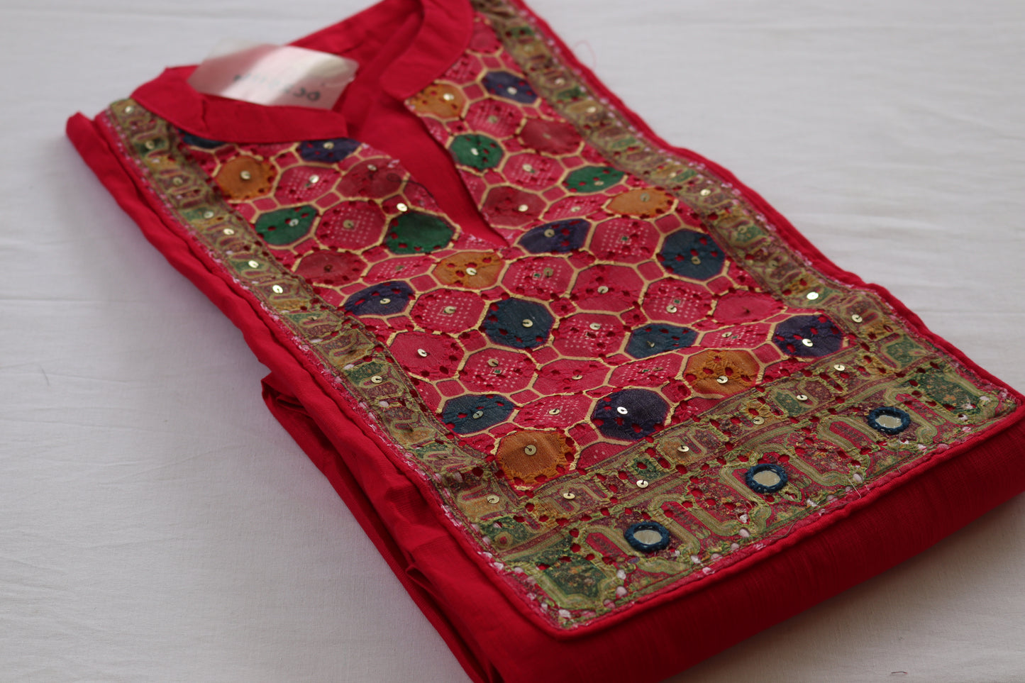 Pink Embroidered Cotton Kurta with Printed Dupatta