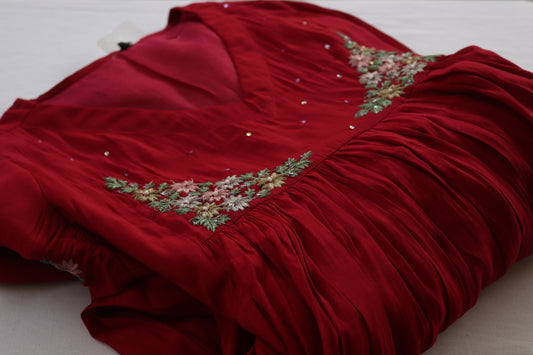 Maroon Cotton Petal Embroidered Kurta Set