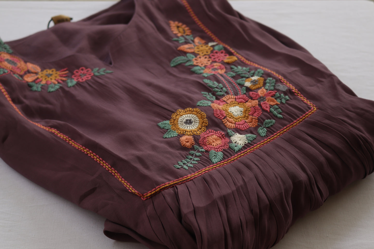 Plum Bloom Embroidered Kurta Set – Mauve Cotton with Floral Threadwork