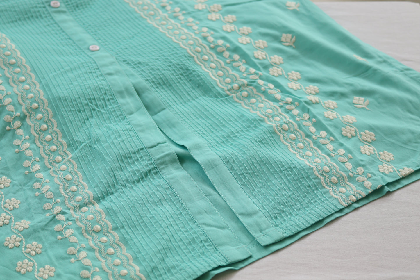 Sky Blue Button-Down Cotton Embroidered Kurta Set
