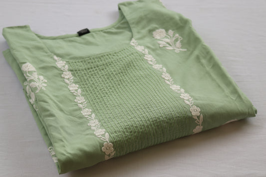 Light Green Cotton Embroidered Kurta Set