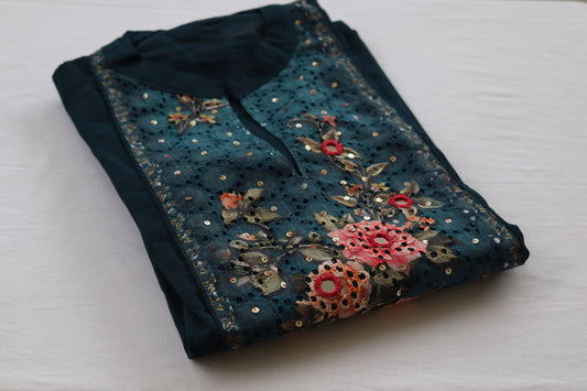 Blue with Floral Dupatta Embroidered Kurta Set