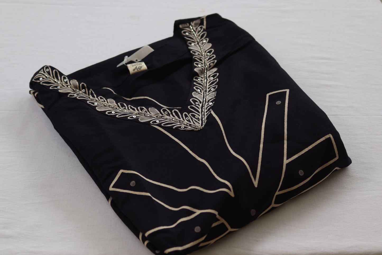 Navy Blue Cotton with Striped Bottom & Dupatta