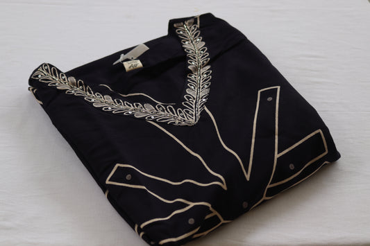 Navy Blue Cotton with Striped Bottom & Dupatta