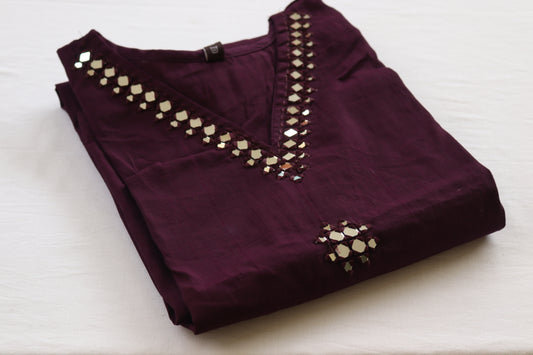 Deep Purple with Block Printed Kurta Set