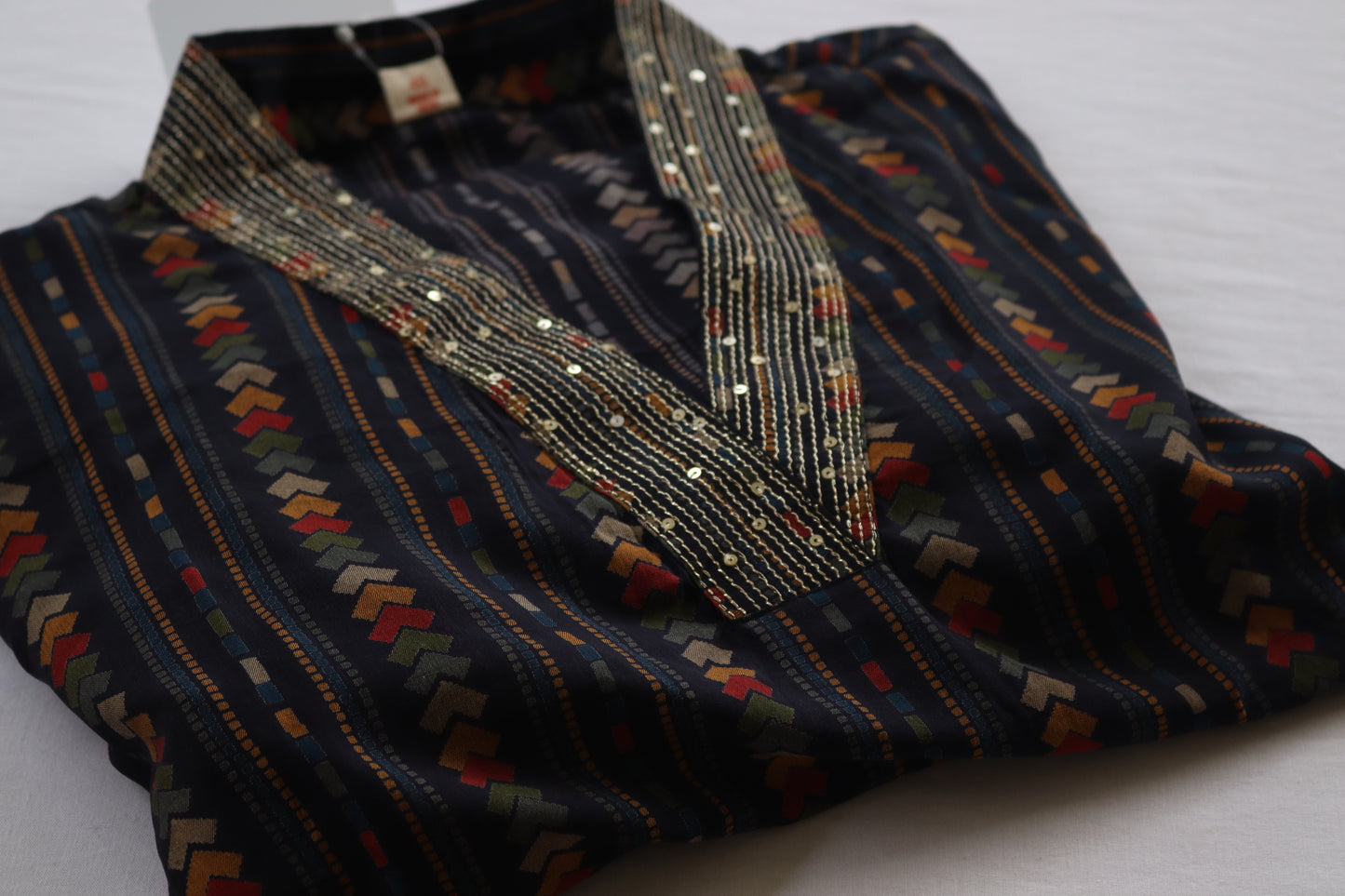 Black Cotton with Multicolor Stripes