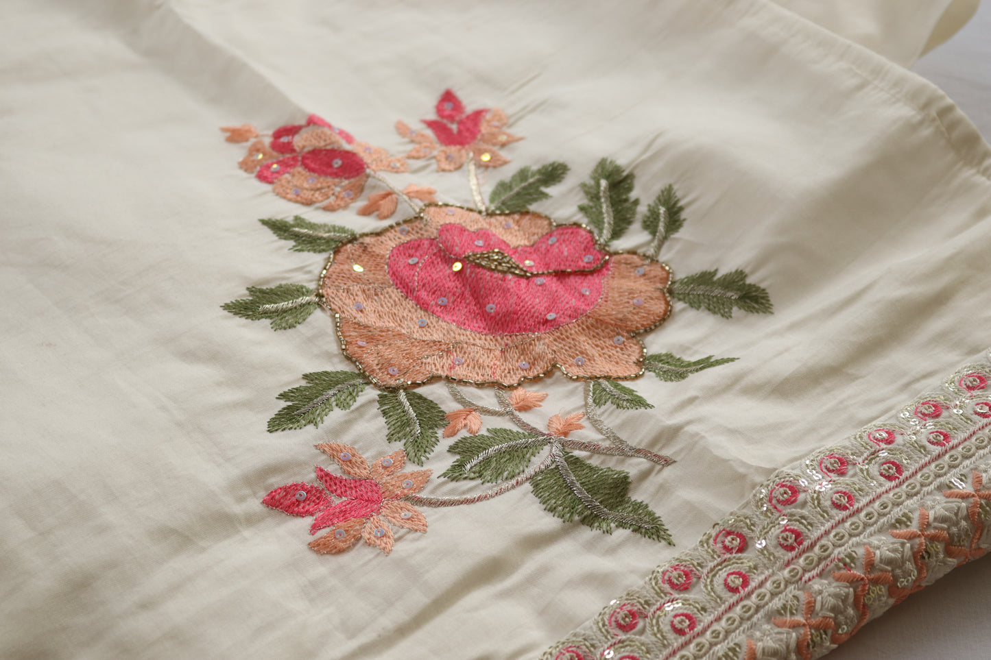 White Blossom Kurta Set - White with Floral Embroidery