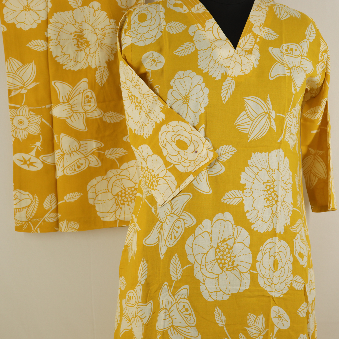 Sun Bloom Cotton Kurta – Mustard Yellow Floral Elegance